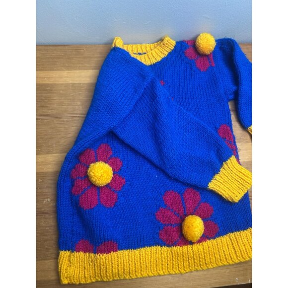 90s Y2K children’s kids vintage handmade sweater sweatshirt Pom Pom knitted 6T - Picture 5 of 6